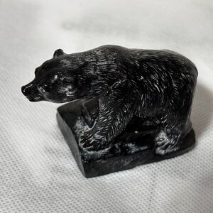 Faux? Soapstone Black Bear Sculpture 3x2” Canada Wolf W on bottom Signed